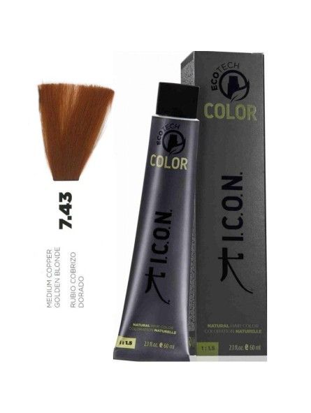 Tinte ICON Ecotech Color Rubio Cobrizo Dorado 7.43 sin alcohol, amoníaco ni ppd